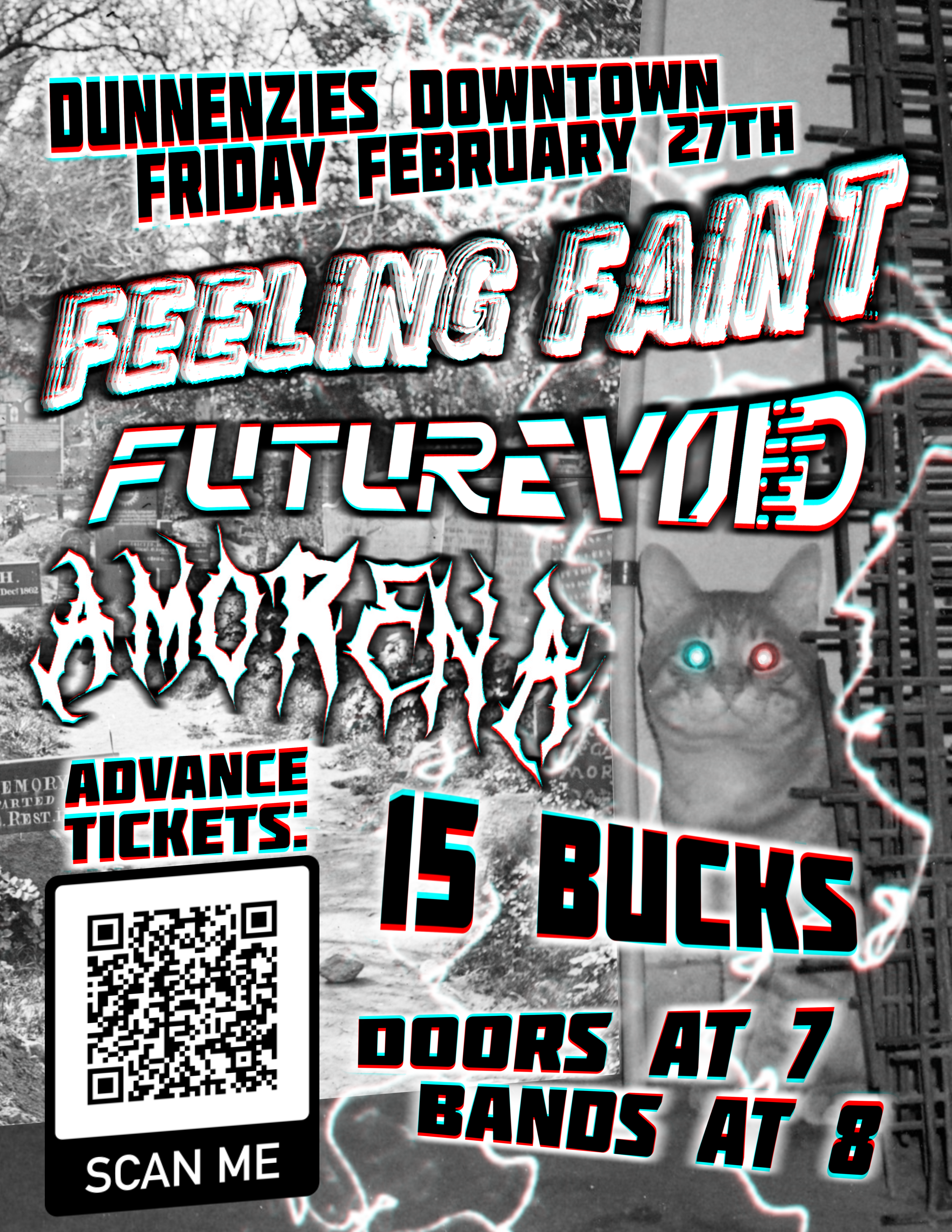 Feeling Faint poster for Feb 27 at Dunnenzies Downtown with Futurevoid and Amorena