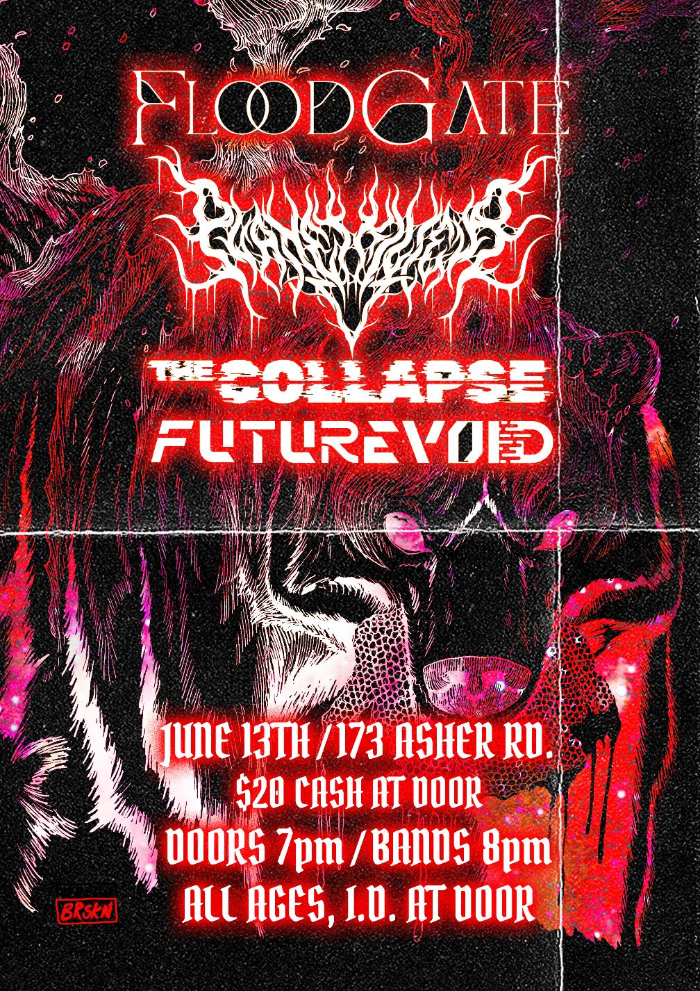 Poster for June 13 show at 173 Asher Rd with Floodgate, The Collapse, and Futurevoid